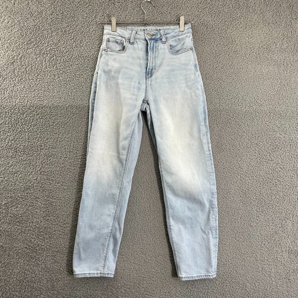 American Eagle Mom Jeans women 0 Short Blue Light Wash Straight Stretch Denim